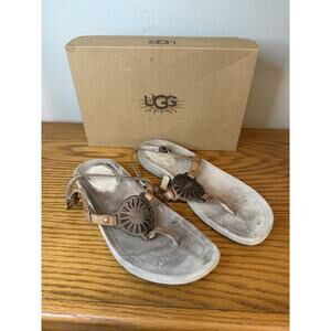 Ugg Halendi Thong Leather Sandals Brown Size 9 with Original Box